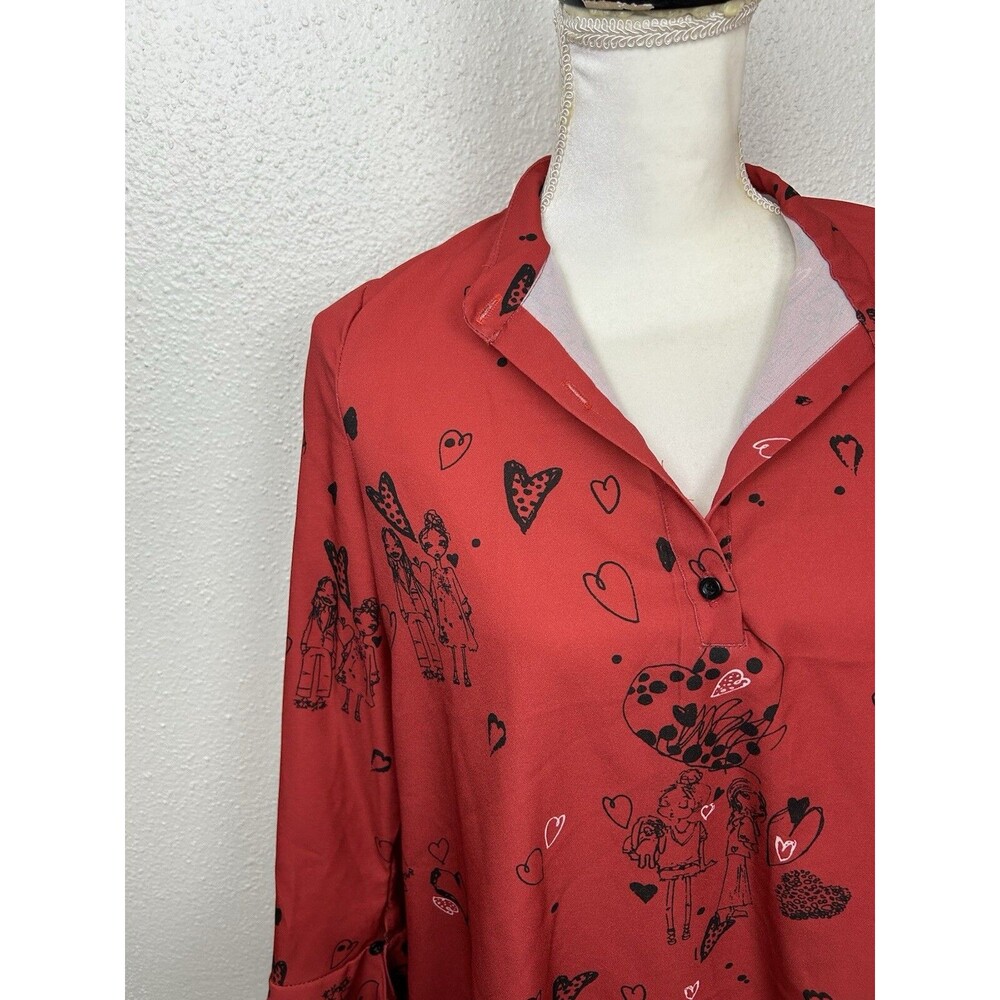 Zara Womens Size Small Love Valentines Hearts Whimsy Oversized Tunic Ruffle Top - Picture 4 of 9